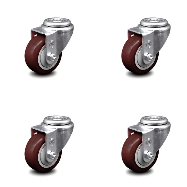 Service Caster 3 Inch Maroon Polyurethane Wheel Swivel Bolt Hole Caster Set SCC-BH20S314-PPUB-MRN-4 - main